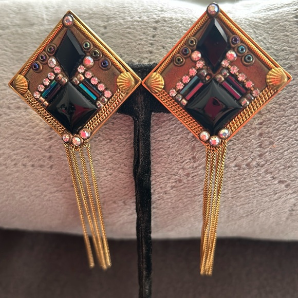 Vintage Marena Onyx & Gold Handmade Earrings-Boutique - Picture 2 of 6